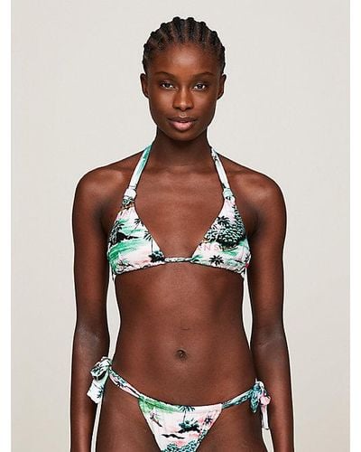 Tommy Hilfiger Heritage Triangel-bikinitop Met Tropische Print - Bruin