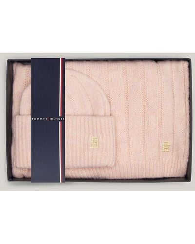 Tommy Hilfiger Th Monogram Beanie And Scarf Gift Set - Natural