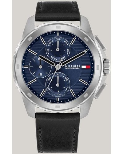 Tommy Hilfiger Navy Dial Leather Strap Sub-counter Watch - Blue