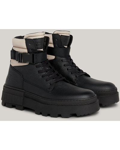 Tommy Hilfiger Elevated Chunky Cleat Leather Buckle Boots - Black