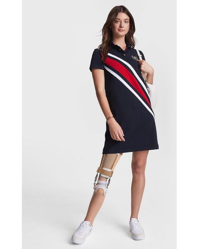 Tommy Hilfiger Adaptive Th Monogram Stripe Polo Dress - Blue
