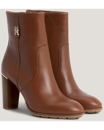 Tommy Hilfiger Leather Metal Hardware High Ankle Boots - Brown
