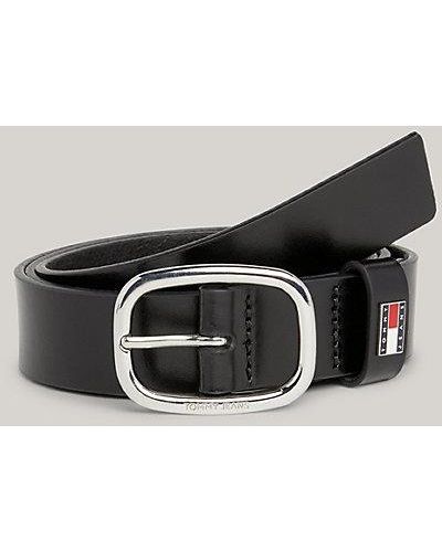 Tommy Hilfiger Cinturón de piel con hebilla ovalada y logo - Negro