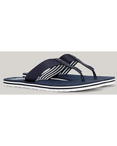 Tommy Hilfiger Slipper Met Streep En Scriptlogo - Blauw