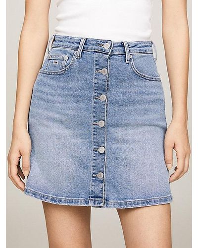 Tommy Hilfiger A-line Minirok Van Faded Denim Met Knopen - Blauw