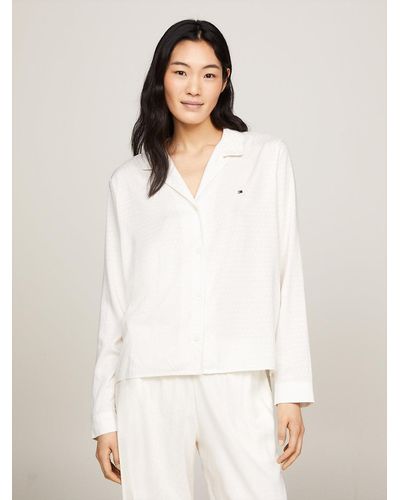 Tommy Hilfiger Tonal Logo Jacquard Pyjama Shirt - White