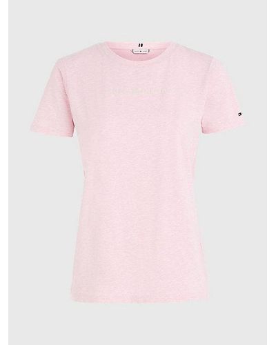 Tommy Hilfiger Curve Signature T-shirt Met Frosted Logo - Roze