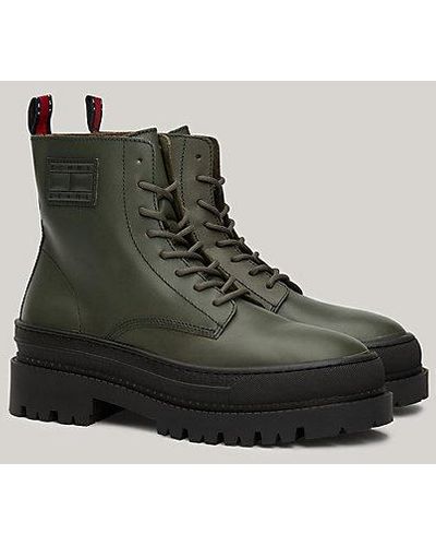 Tommy Hilfiger Botas de piel con cordones y suela dentada - Verde