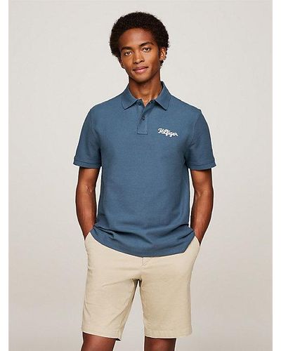 Tommy Hilfiger Poloshirt mit aufgesticktem Kettenstich-Logo - Blau