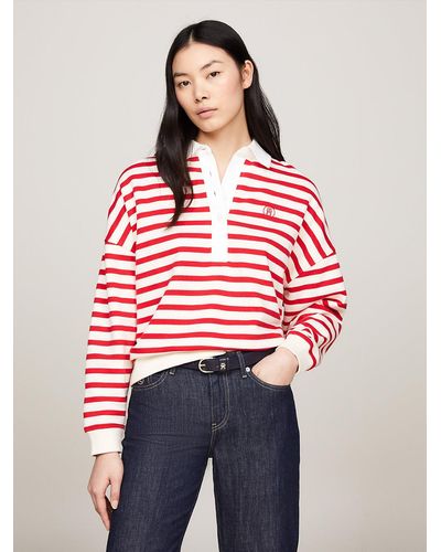 Tommy Hilfiger Relaxed Breton Stripe Rugby Polo - Red