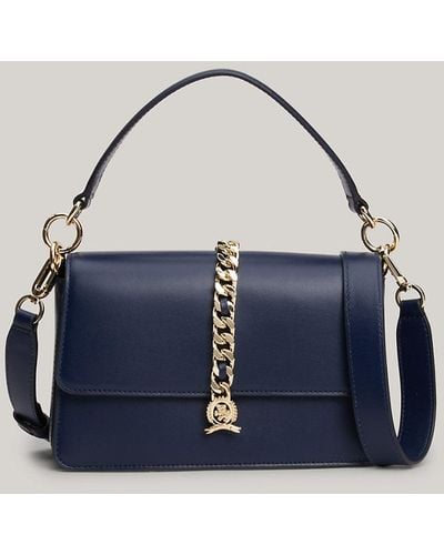 Tommy Hilfiger Th Monogram Chain Leather Crossover Bag - Blue