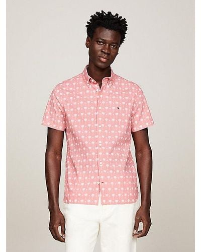 Tommy Hilfiger Slim Fit Kurzarm-Hemd mit Palmen-Print - Pink