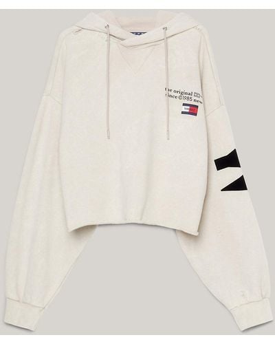 Tommy Hilfiger Dual Gender Cropped Oversized Back Graphic Hoody - Natural