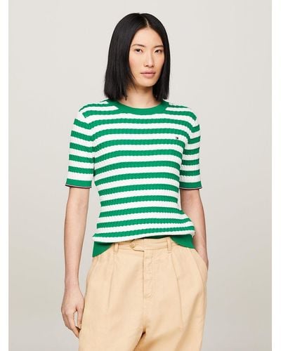 Tommy Hilfiger Cable Knit Short Sleeve Jumper - Green