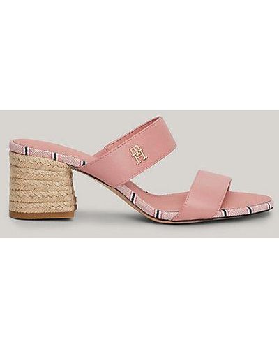 Tommy Hilfiger Sandale aus Leder mit Hemdstoff-Besatz - Pink