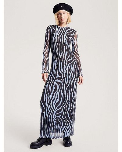 Tommy Hilfiger Slip Dress in Maxi-Länge mit Zebra-Print - Blau