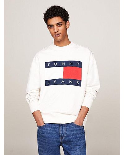 Tommy Hilfiger Relaxed Fit Sweatshirt Met Oversized Vlag - Wit
