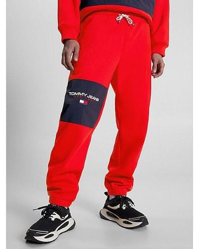 Tommy Hilfiger Joggers amplios de felpa con panel distintivo - Rojo