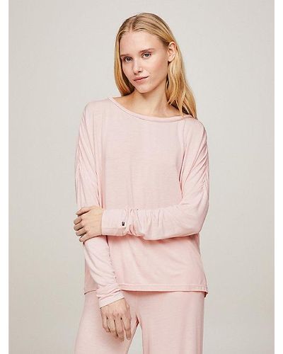 Tommy Hilfiger Pyjama-Langarmshirt mit aufgestickter Flag - Pink