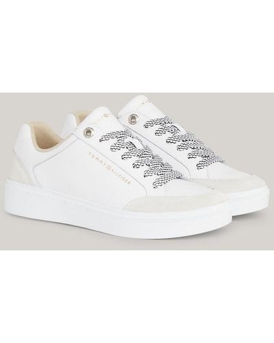 Tommy Hilfiger Logo Leather Court Trainers - White
