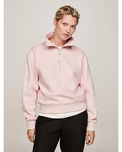 Tommy Hilfiger Cropped Sweatshirt Met Rits En Th-monogram - Roze