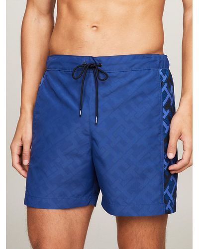 Tommy Hilfiger Th Monogram Reveal Mid Length Swim Shorts - Blue