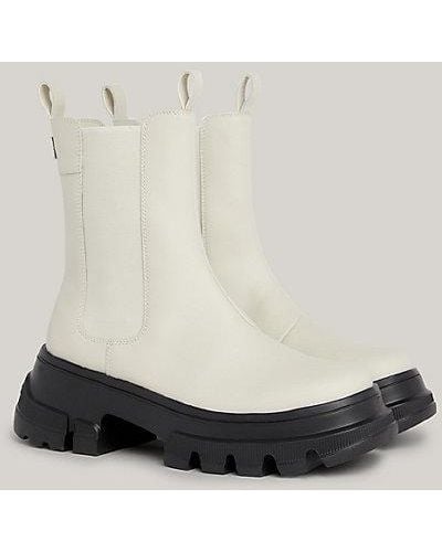 Tommy Hilfiger Leren Chunky Chelsea Boot Met Profielzool - Wit
