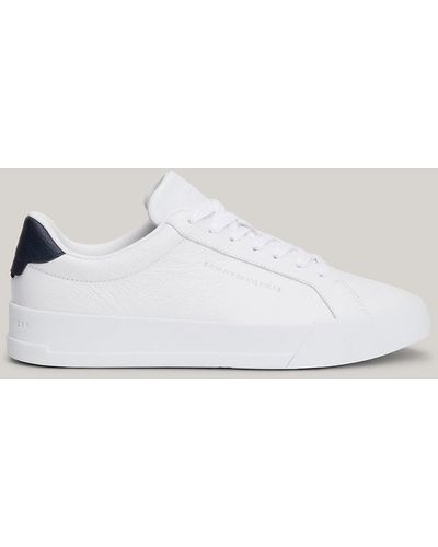 Tommy Hilfiger Pebble Grain Leather Court Trainers - White