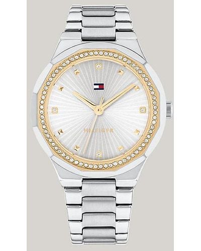 Tommy Hilfiger Kristallverzierte Armbanduhr aus Edelstahl - Weiß