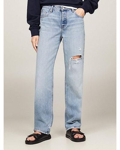 Tommy Hilfiger Classics Medium Rise Straight Distressed Jeans - Blauw