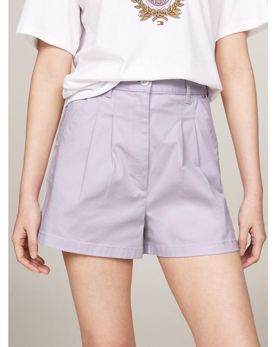 Tommy Hilfiger Claire Essential High Rise Pleated Chino Shorts - Purple