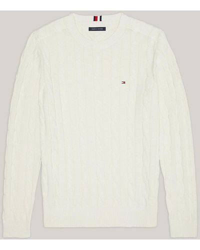Tommy Hilfiger Adaptive Cable Knit Crew Neck Jumper - Natural