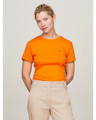 Tommy Hilfiger Slim Fit T-shirt Met Geborduurde Vlag - Oranje