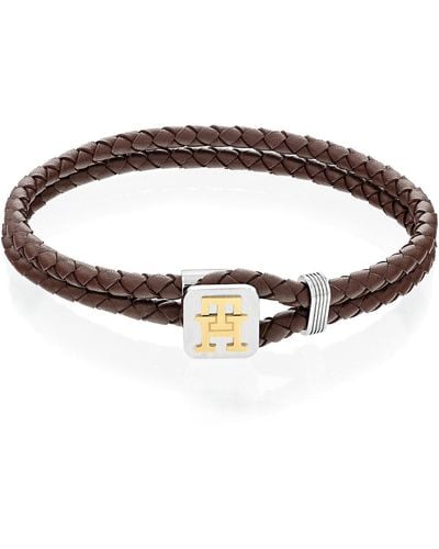 Tommy Hilfiger Bracelet TH Monogram en cuir marron