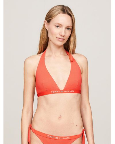 Tommy Hilfiger Tonal Logo Fixed Triangle Bikini Top - Orange