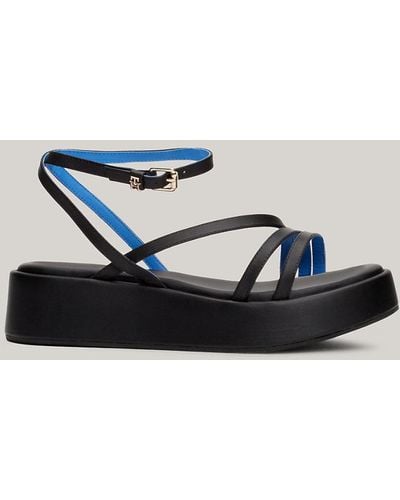 Tommy Hilfiger Leather Strap Platform Sandals - Blue