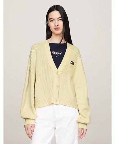 Tommy Hilfiger Essential Relaxed Fit Cardigan mit Badge - Natur