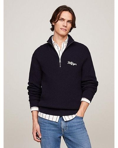 Tommy Hilfiger Relaxed Fit Waffelstrick-Pullover - Blau