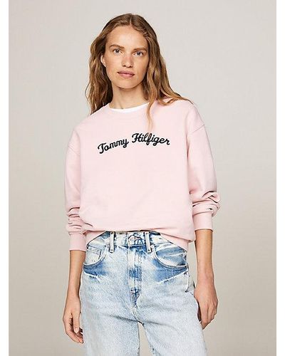 Tommy Hilfiger Rundhals-Pullover mit Script-Logo-Stickerei - Pink