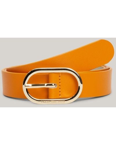 Tommy Hilfiger Chic Oval Buckle Leather Belt - Orange