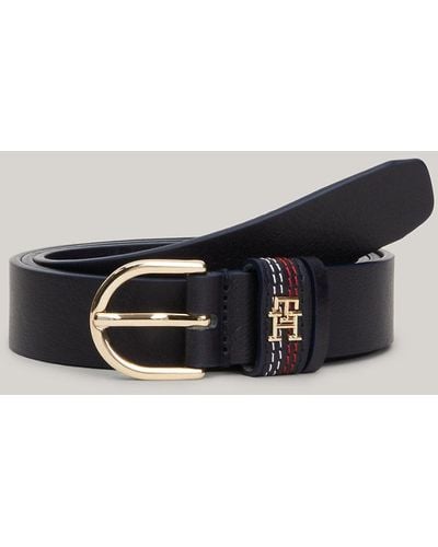 Tommy Hilfiger Essential Effortless Corporate Topstitch Leather Belt - Blue
