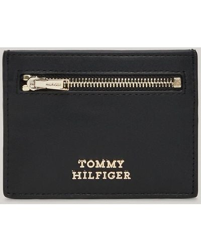 Tommy Hilfiger Metallic Logo Leather Credit Card Holder - Black