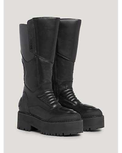 Tommy Hilfiger Botas moteras altas de piel - Negro