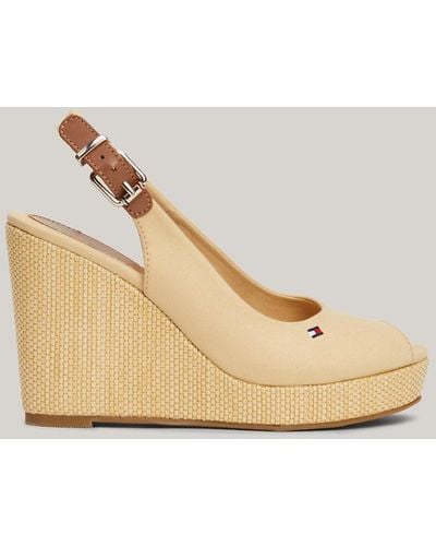 Tommy Hilfiger Iconic Slingback High Wedge Sandals - Natural