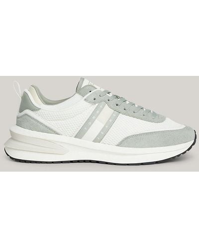 Tommy Hilfiger Leather Mesh Panel Runner Trainers - Metallic