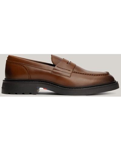Tommy Hilfiger Leather Chunky Sole Loafers - Brown