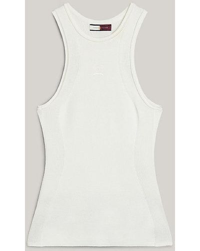 Tommy Hilfiger Camiseta sin mangas Global Stripe con escudo - Blanco