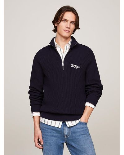 Tommy Hilfiger Waffle Knit Relaxed Fit Half-zip Jumper - Blue