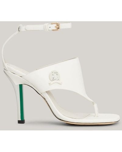Tommy Hilfiger Crest High Heel Leather Thong Sandals - White