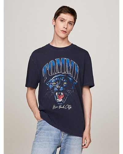 Tommy Hilfiger College T-shirt Met Panter-graphic - Blauw